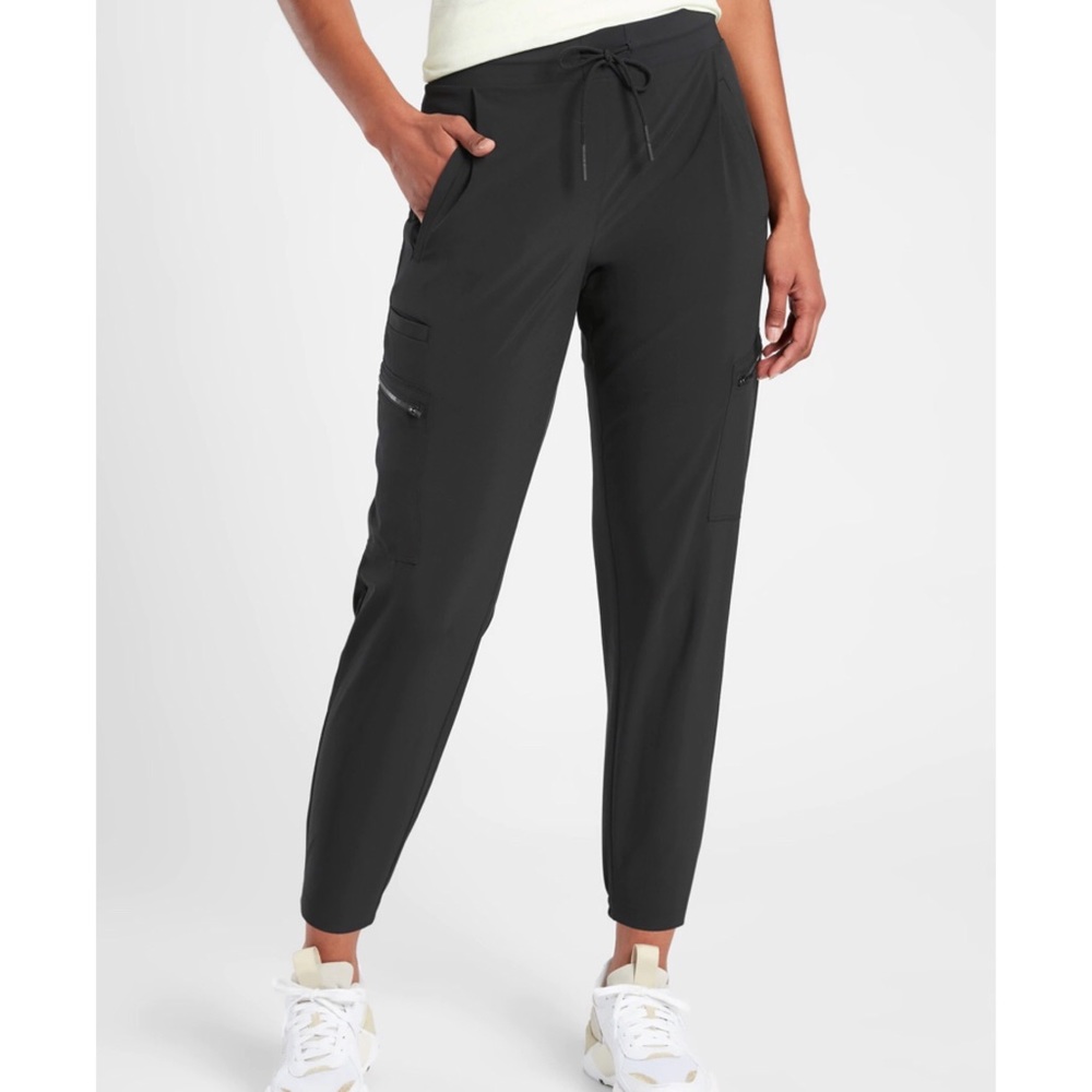 Athleta Black Drawstring Track Pants with Cargo Pockets